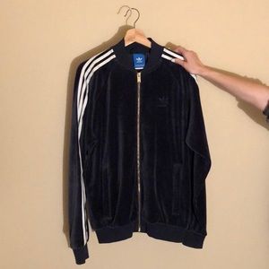 Adidas Velour Tracksuit Jacket, Navy, Medium